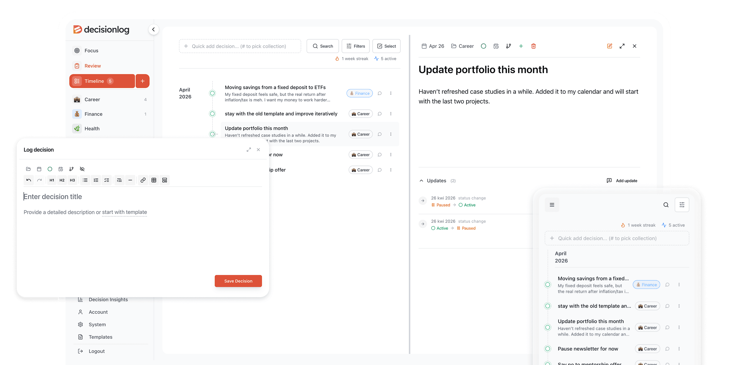 Decision Log Dashboard - Light Theme