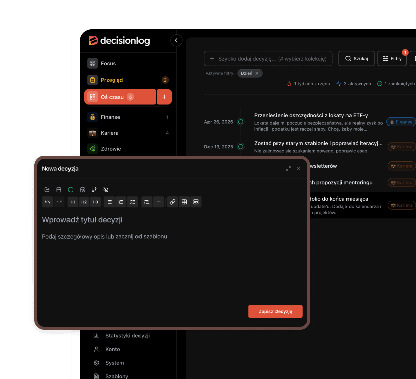 Decision Log Dashboard - Dark Theme