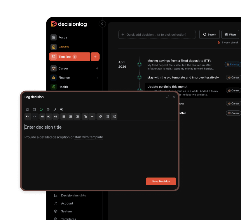Decision Log Dashboard - Dark Theme