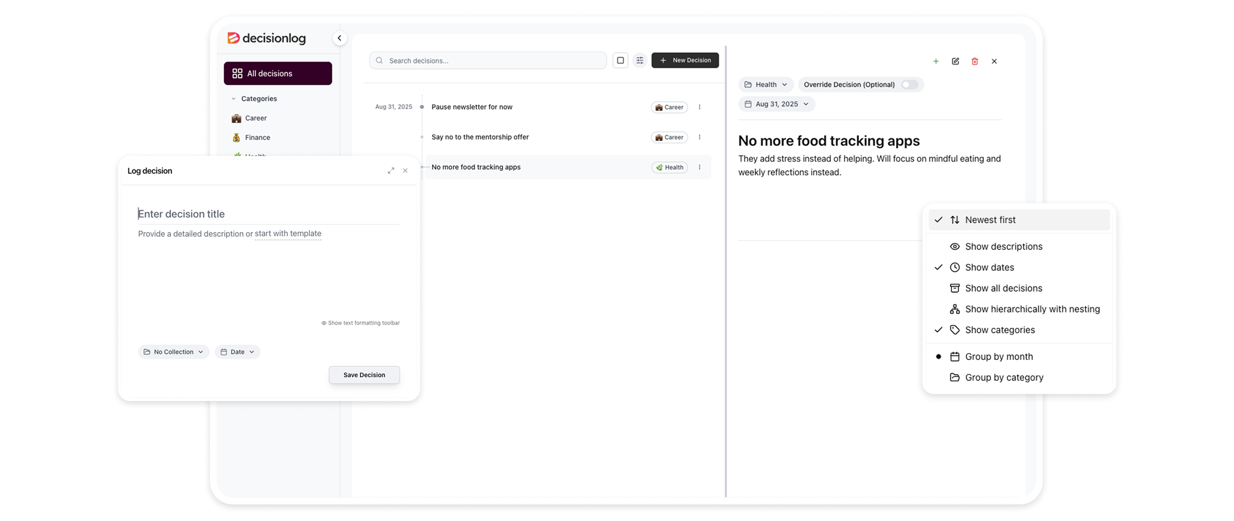 DecisionLog Dashboard - Light Theme